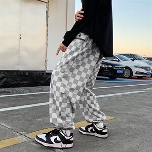 棋盘格子休闲裤男潮牌ins抽绳束脚裤K1006P32，男装休闲裤，星座1116-2