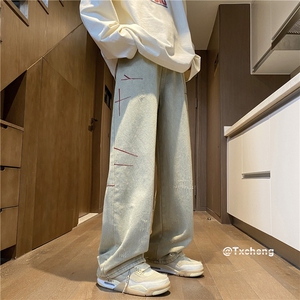 25秋季新款设计感泥巴黄牛仔裤磨毛复古裤子B315-K23414-p55控68图片