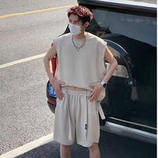 设计运动套装男款夏季无袖坎肩背心短裤少年感穿搭一整套，男装牛仔裤，星座506A