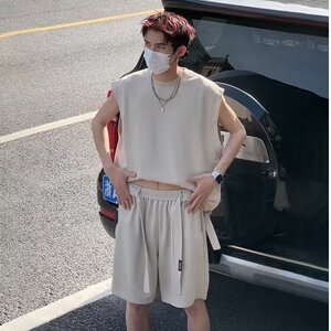 设计运动套装男款夏季无袖坎肩背心短裤少年感穿搭一整套图片