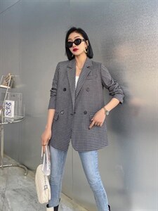 【现货】春装新款 韩版阔版黑白格休闲西装图片