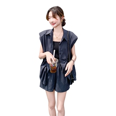 灰色无袖衬衫短裤套装女2025夏季新款休闲气质超好看高级感两件套，女装套装/套裙，2C255