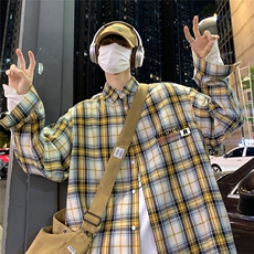 港风23新款秋季时尚百搭美式宽松格子衬衫外套S681P38控58，男装衬衫，电商A268A