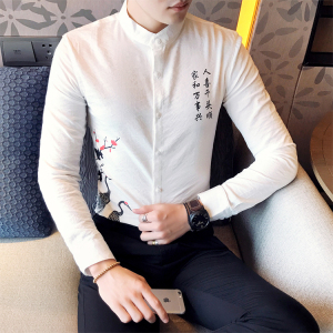 印花 青年 免烫 修身型 休闲 长袖 四季 青春流行 潮 2021年 立领 衬衫 千年虫 植物花卉图片