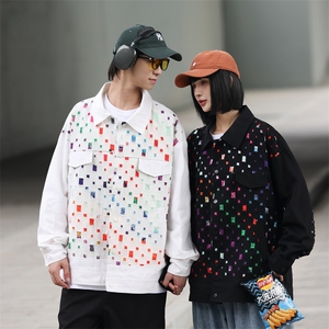 高级感情侣装秋冬季2024小众设计感格子夹克男女外套潮JK3923P125图片