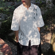 夏季新中式棉麻复古风复古五分袖刺绣衬衫MT2308-P65，男装T恤，电商A021