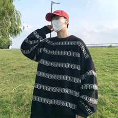 设计感潮牌条纹毛衣男秋冬高街ins宽松圆领针织衫上衣M1070-P35，男装针织衫/毛衣，星座512-2