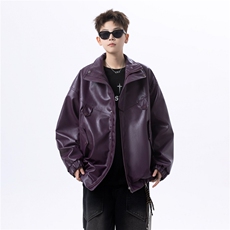 XZ-230-1JK25春款宽松简约港风美式重磅PU皮休闲立领夹克P88控108，男装夹克，星座230-1