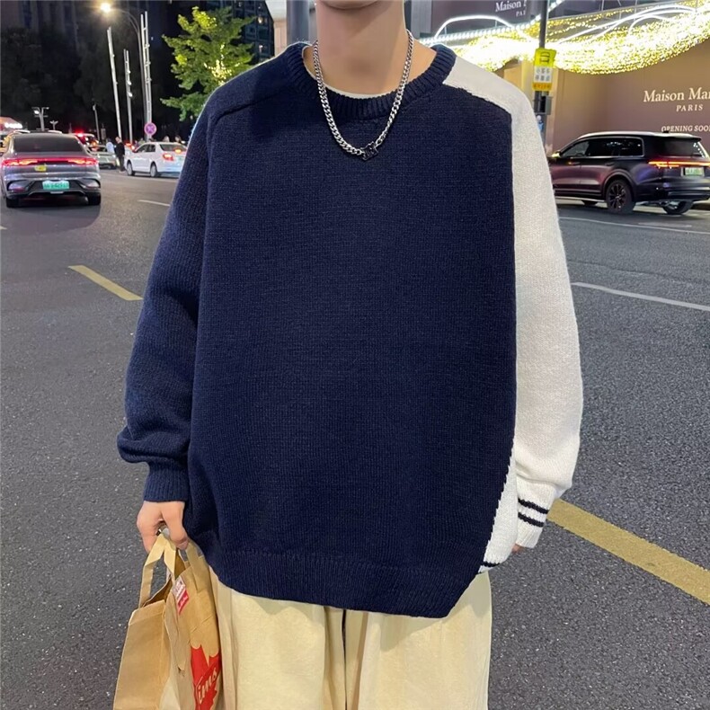 拼色美式休闲针织毛衣男秋冬潮牌男士内搭打底衫上衣MA6001,男装针织衫/毛衣,星座1116A-1（原606A）