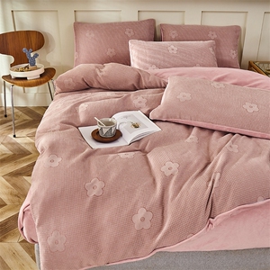 2023新款加厚保暖提花牛奶绒四件套-锦小花图片