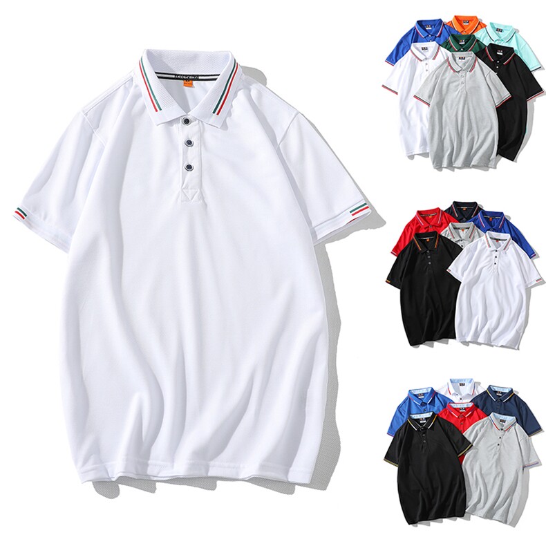 白底平铺大码跨境外贸多色男女学生班服情侣装polo衫彩领T恤合集图片