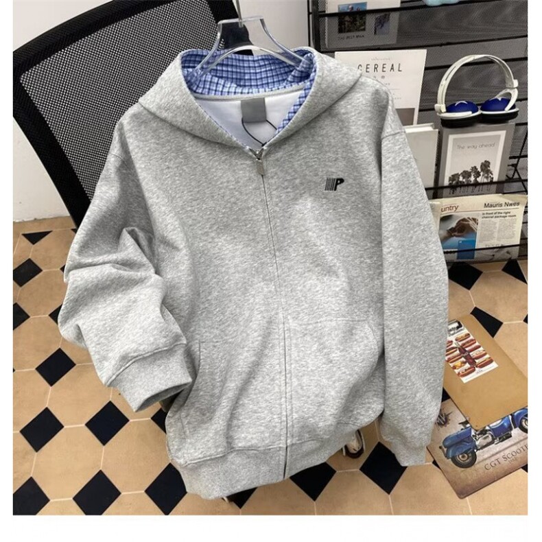 美式情侣开衫连帽卫衣外套男款秋冬季加绒加厚小众设计感上衣,女装短外套,星座601-1