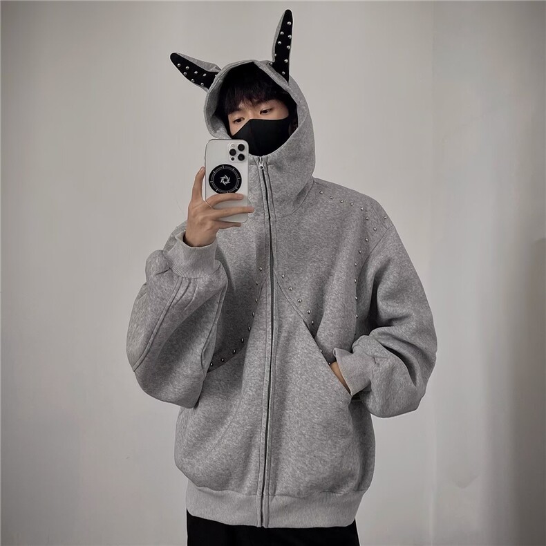 美式复古珍珠设计感连帽卫衣男女外套秋季新款运动服休闲上衣潮,女装短外套,星座715-4
