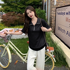 2024夏季半拉链撞色针织衫P60K90，女装针织衫/毛衣，慧峰