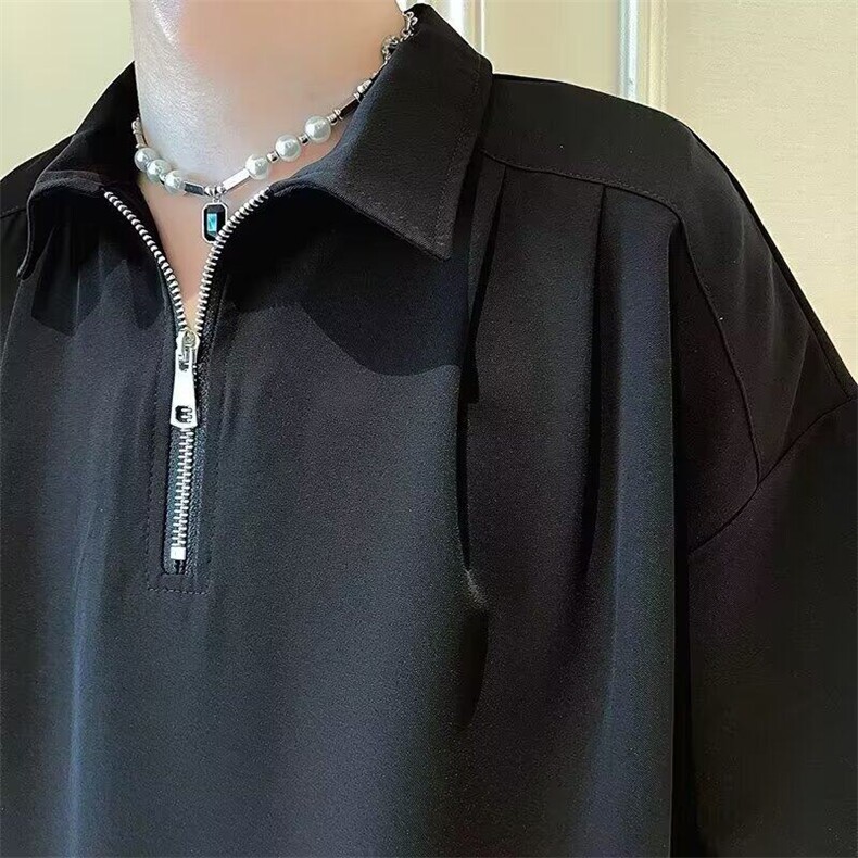 【网图现货】夏季冰丝轻熟风百搭休闲半拉链短袖衬衫男C053/P35,男装T恤,星座205-3