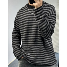冬季复古慵懒风宽松休闲拼色条纹圆领针织衫套头毛衣男M7193，男装针织衫/毛衣，星座1116A（原606A-3）