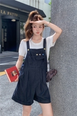 牛仔背带裤T恤两件套女夏2025新款宽松气质复古减龄洋气连体短裤，女装套装/套裙，2C236