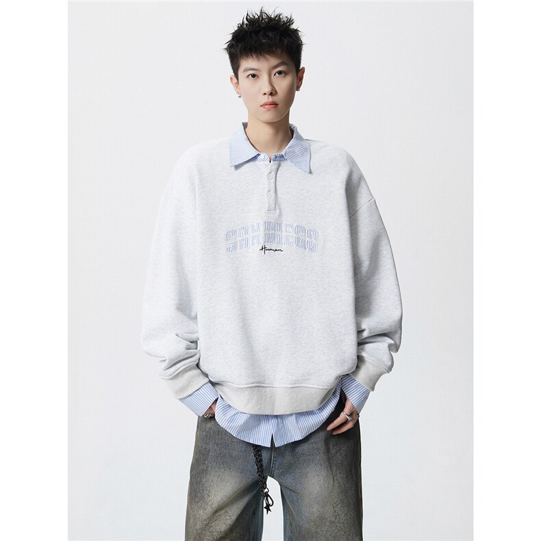 HW2545特P55控98面布54棉46聚酯假两件POLO情侣卫衣宽松外套男,男装Polo衫,电商B370