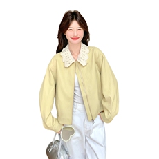 26春大量现货主推皮衣外套短蕾丝花边翻领2B114-2190-P175-K265，女装皮衣，网红馆