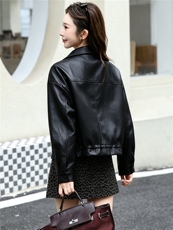 现货新款宽松百搭黑色PU皮短款皮衣女小个子外套女，女装皮衣，潮流依族