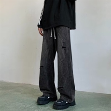 美式高街牛仔裤男士韩版潮流做旧直筒2024秋冬ins长裤RK2212-P48，男装牛仔裤，星座412-3