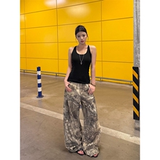 美式复古字母刺绣树枝休闲裤男女宽松百搭直筒阔腿长裤潮NZX39，男装休闲裤，星座516A