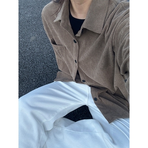 军绿色灯芯绒衬衫男长袖秋季古着vintage衬衣cleanfit叠穿外套图片