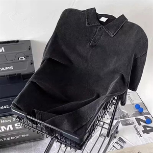 得物抖音高品质二开240克重磅纯棉美式复古水洗短袖T恤翻领POLO衫图片