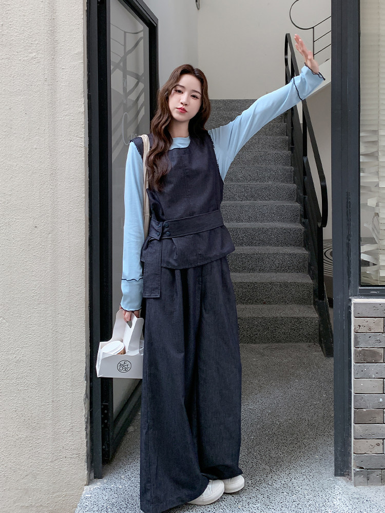 现货！现货！牛仔马甲?打底?阔腿裤三件套6850-P175-K268,女装套装/套裙,2D034