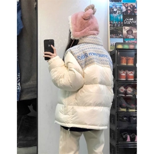 潮高级感针织拼接立领羽绒棉服加厚小众情侣面包服Y321-P88网图图片