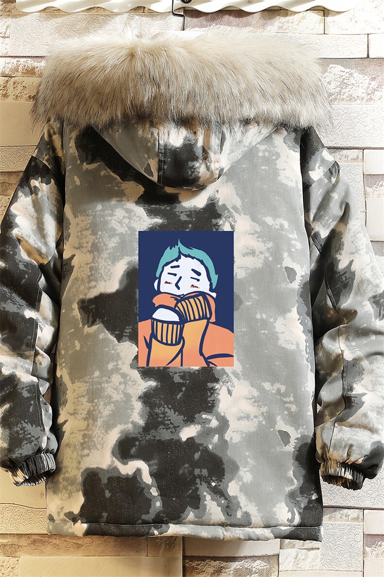 MC49042-P135大毛领迷彩衣男大码加厚服男袄子砖墙挂拍,男装棉衣,电商A040A