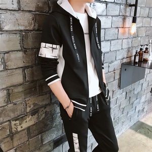 秋季男士新品长袖连帽两件套青少年运动休闲卫衣开衫套装J02P60图片