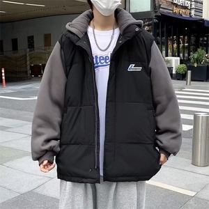冬季潮牌假两件连帽棉衣男韩版ins潮流面包服棉袄上衣 W6074-P75图片