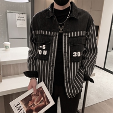 新款牛仔外套男士秋季新款韩版宽松潮牌条纹上衣秋季学生外套，男装工装外套，电商A327