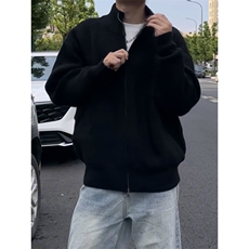 重磅秋冬北极绒双拉链毛衣开衫美式复古休闲慵懒风宽松针织衫外套，男装针织衫/毛衣，电商A486