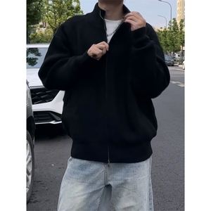 重磅秋冬北极绒双拉链毛衣开衫美式复古休闲慵懒风宽松针织衫外套图片