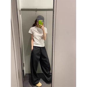 春秋美式高街休闲裤男女垂感阔腿西裤长裤纯色西装裤宽松直筒裤子图片