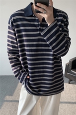 8XL-M条纹定律polo衫男翻领长袖t恤大版宽松上衣CX3011-P39，男装T恤，电商D206-1