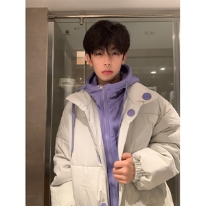 Q201-P108 冬装外套港风假两件连帽棉衣上衣棉服男女同款图片