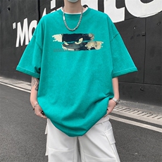 潮牌宽松短袖t恤蜡染美式复古高街水洗做旧517A-2-SX301-P38，男装T恤，星座517A-2