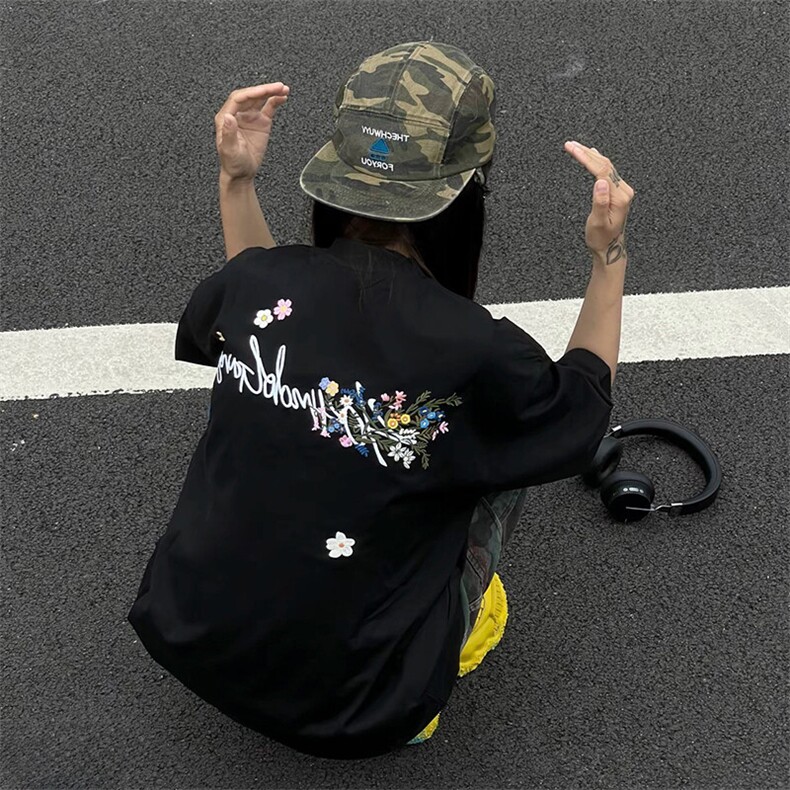 万针全刺绣工艺抖音得物高品质260克重磅纯棉双纱美式高街短袖T恤,男装T恤,电商A486