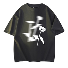 抖音得物供货现货210克宽松纯棉美式潮牌印花落肩袖纯棉T恤AT2135，男装T恤，电商A443