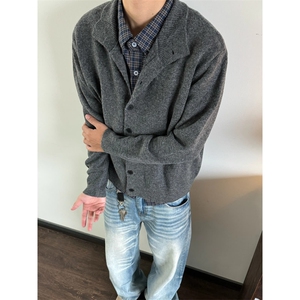 纯色潮牌复古慵懒风开衫毛衣男女秋季宽松情侣百搭针织衫外套图片