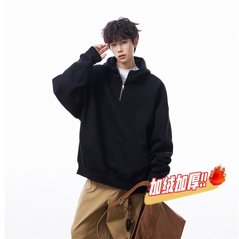 连帽加绒奥粒绒卫衣重磅无帽绳500克拉链硬挺外套男RH5305JR-P59,女装短外套,星座610B-1