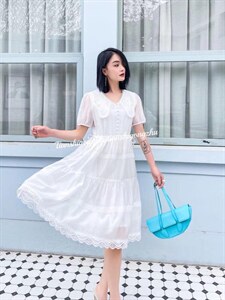 淑女气质显瘦刺绣领连衣裙图片