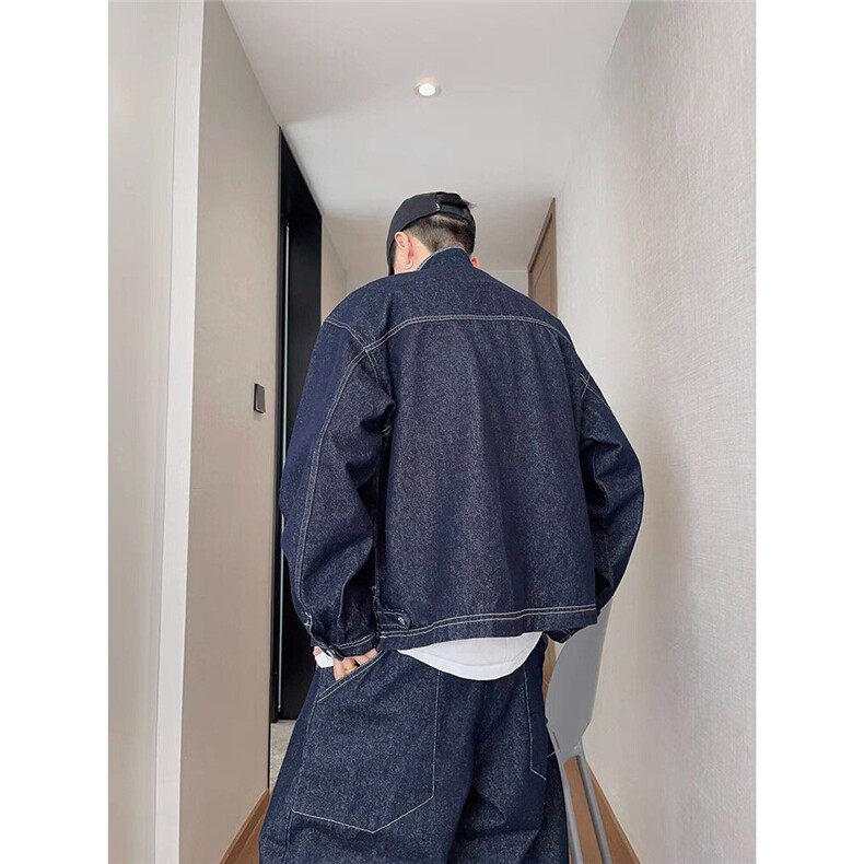 重磅美式春秋季复古宽松明线牛仔夹克外套男女款ins潮牌工装上衣,男装工装外套,星座715-4