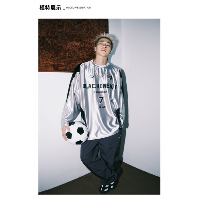 1506/QY1230/P39球衣解构拼接运动服男春秋宽松情侣银色长袖T恤,男装T恤,星座1506
