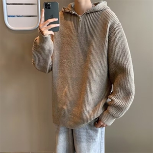 半拉链立领毛衣男秋冬款保暖针织衫外套男青年纯色毛线衣-M6515图片