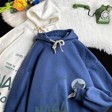 WY2187-P35加绒款-P40NASA纯棉连帽卫衣男大码运动帽衫宽松薄，男装卫衣，电商A040