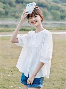 夏季新款日系木耳花边拼接小衫图片